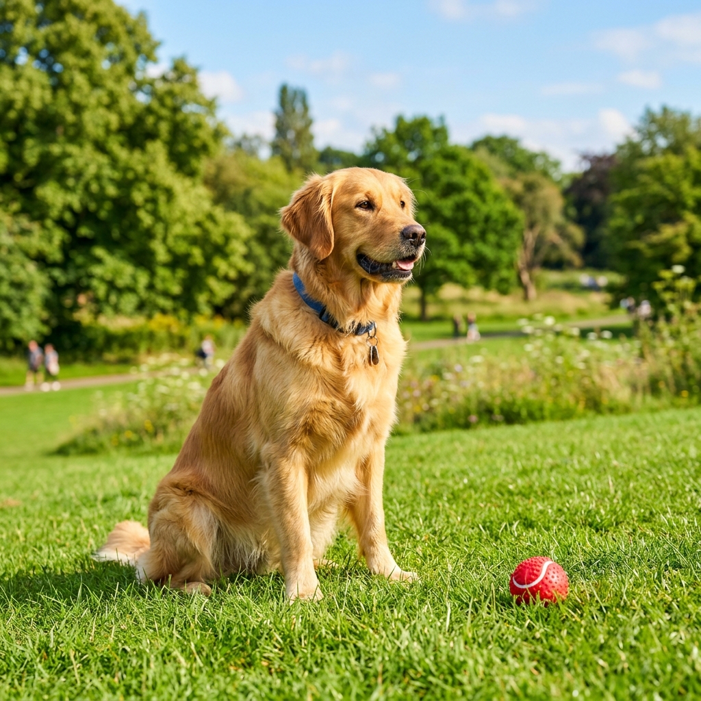 Original dog park scene in normal human color vision